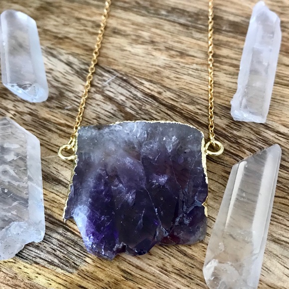 24K Gold Natural Amethyst Slice Necklace - Picture 4 of 7